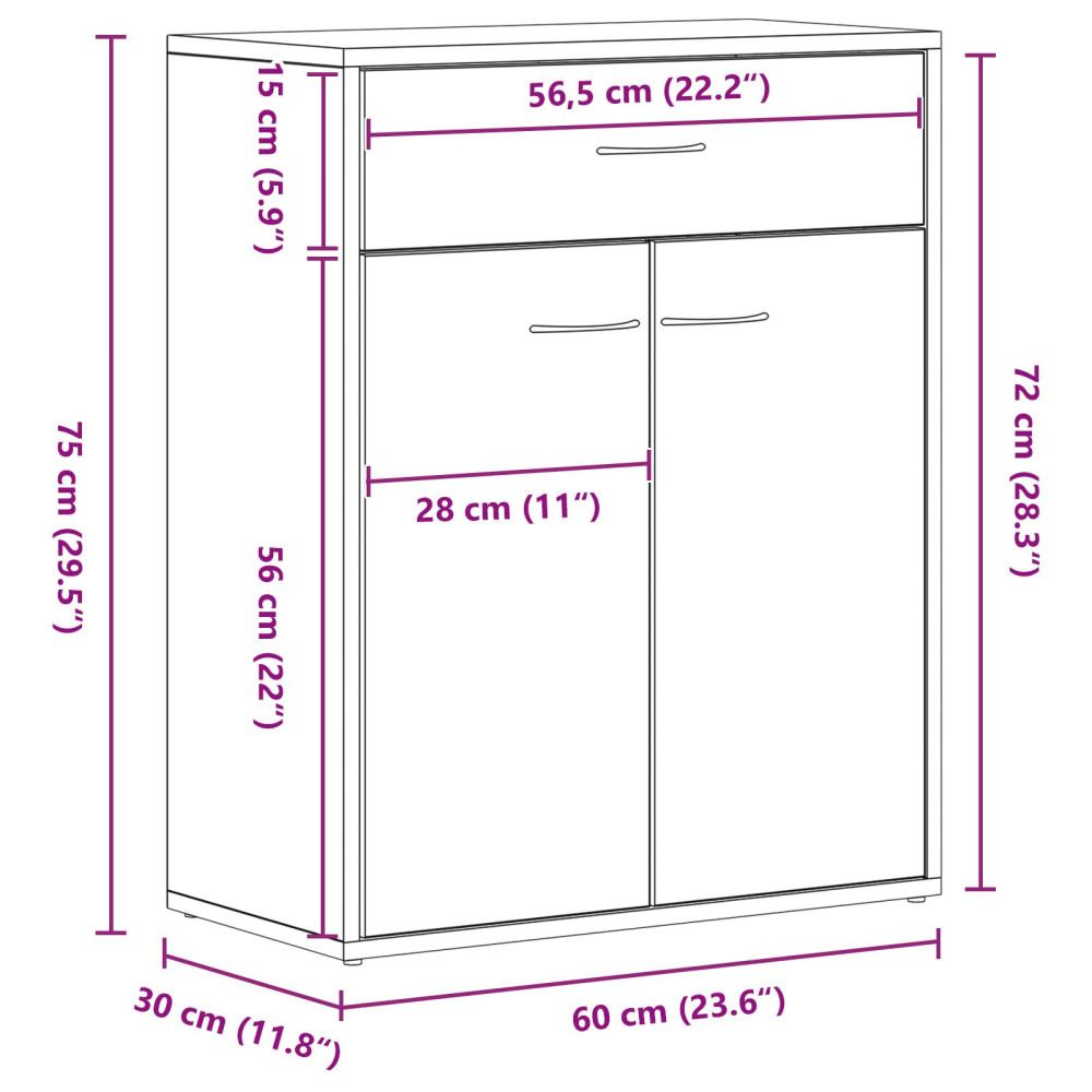 Produktbild för Sideboard med låda Svart Ek 60 x 30 x 75 cm Konstruerat trä