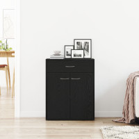 Produktbild för Sideboard med låda Svart Ek 60 x 30 x 75 cm Konstruerat trä