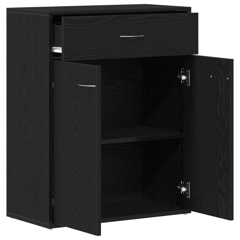 Produktbild för Sideboard med låda Svart Ek 60 x 30 x 75 cm Konstruerat trä