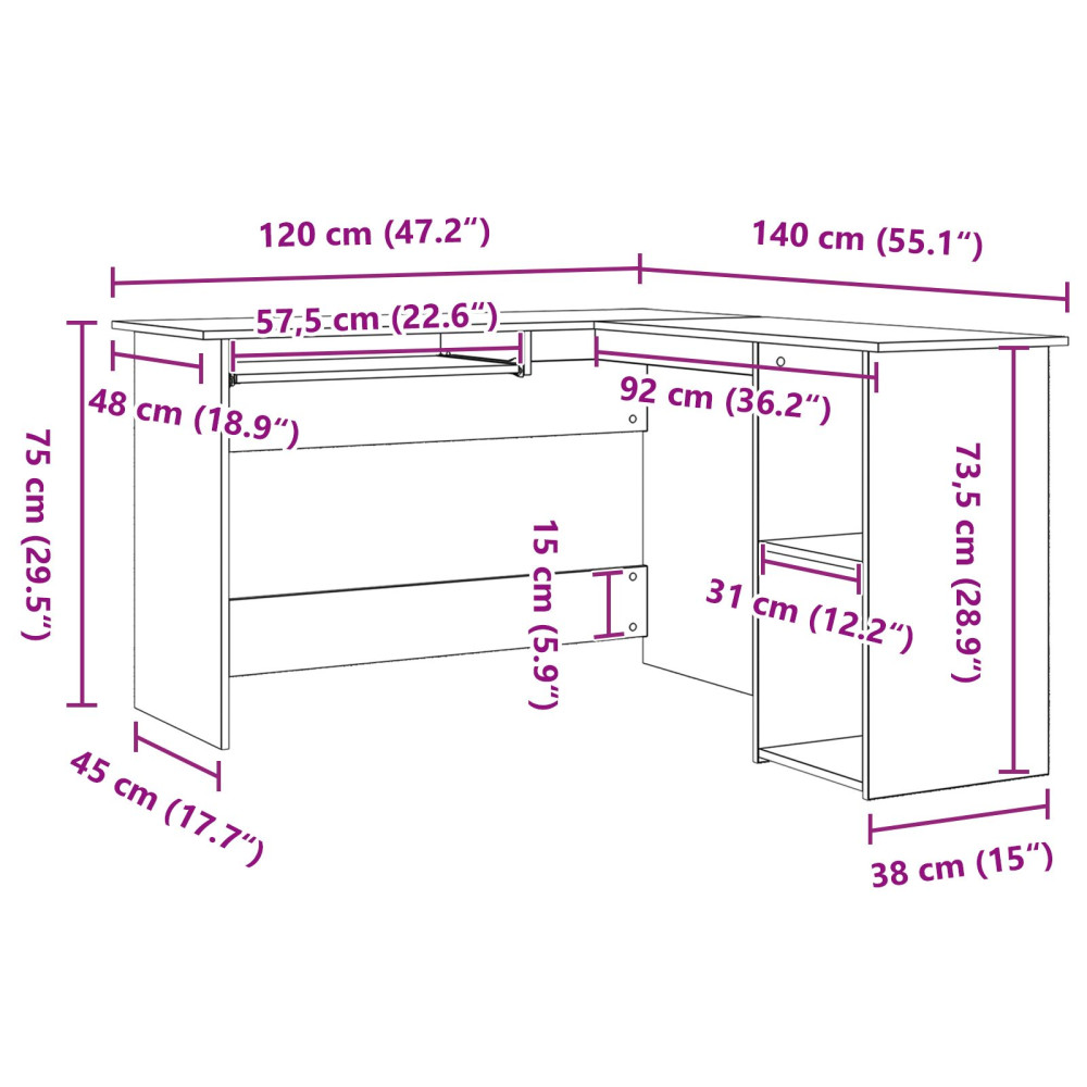 Produktbild för Hörnskrivbord Svart Ek 120 x 140 x 75 cm Konstruerat trä
