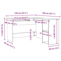 Produktbild för Hörnskrivbord Svart Ek 120 x 140 x 75 cm Konstruerat trä