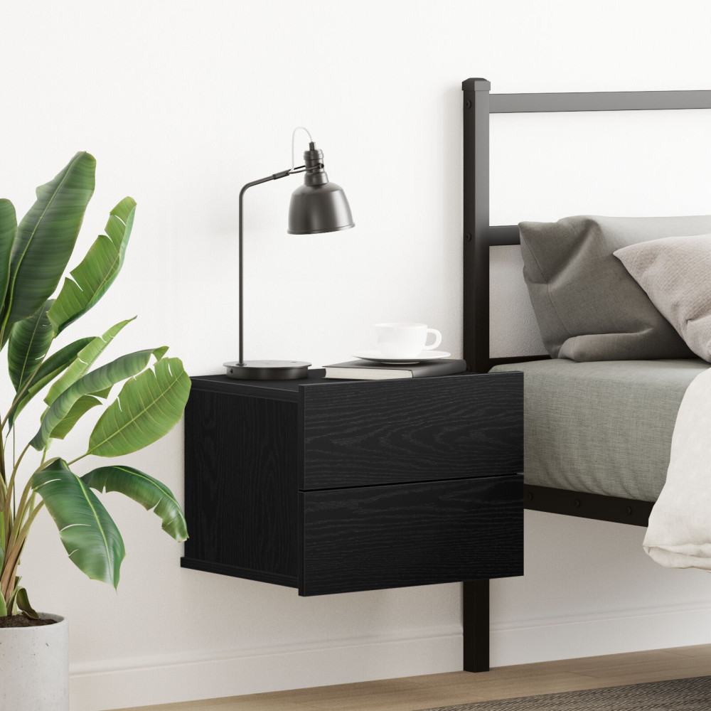 Produktbild för Nattduksbord med låda Svart Ek 40 x 30 x 30 cm Konstruerat trä