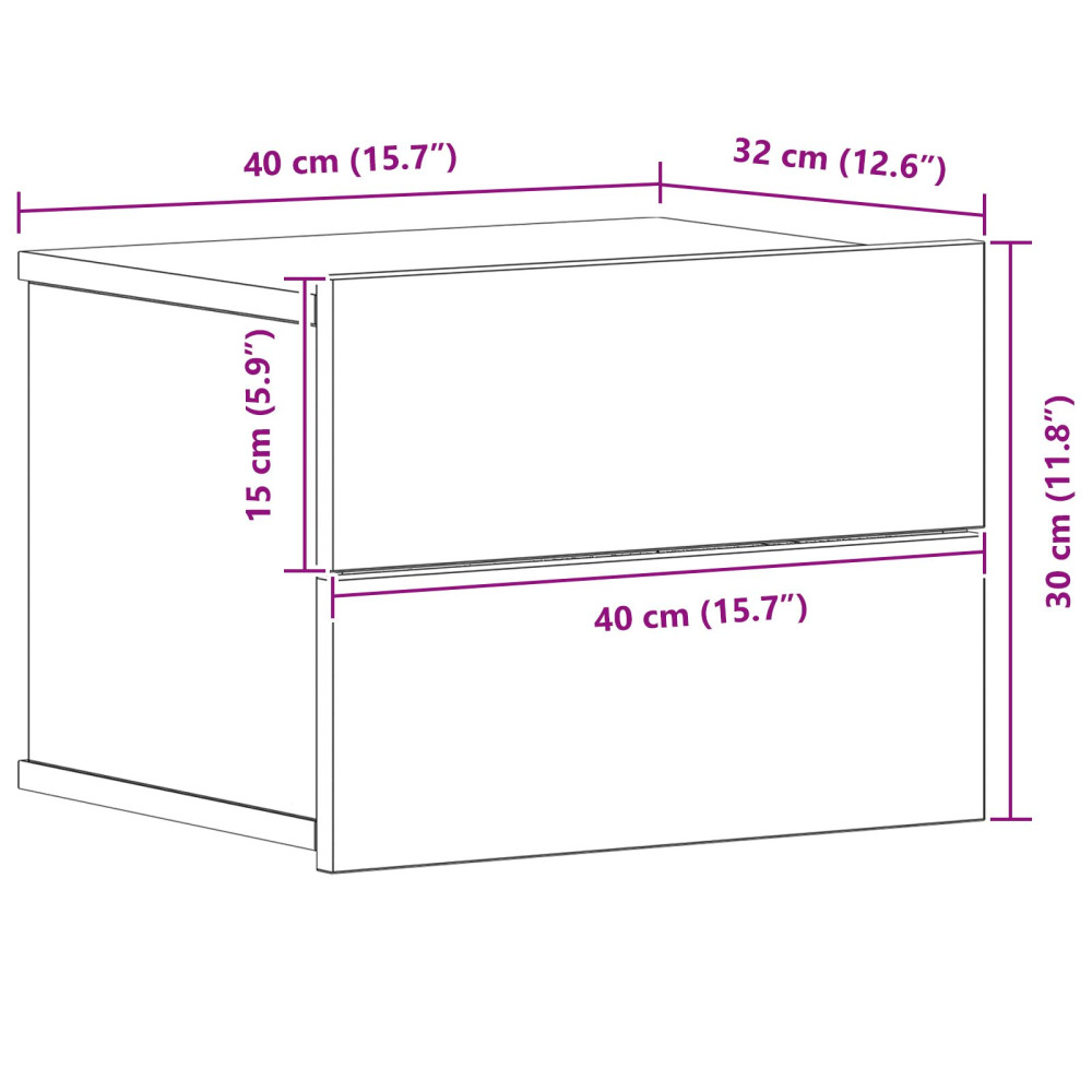Produktbild för Nattduksbord 2 pcs Svart Ek 40 x 30 x 30 cm Konstruerat trä