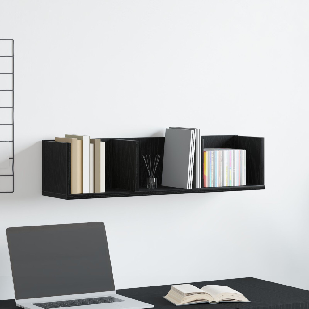 Produktbild för Vägg hylla med hylla Svart Ek 75 x 18 x 18 cm Konstruerat trä