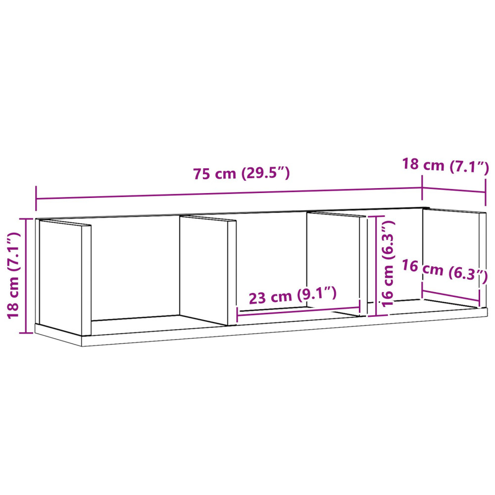 Produktbild för Vägg hylla med hylla Svart Ek 75 x 18 x 18 cm Konstruerat trä