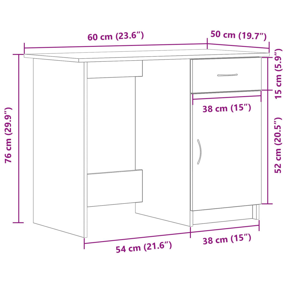 Produktbild för Skrivbord med låda Svart Ek 100 x 50 x 76 cm Konstruerat trä
