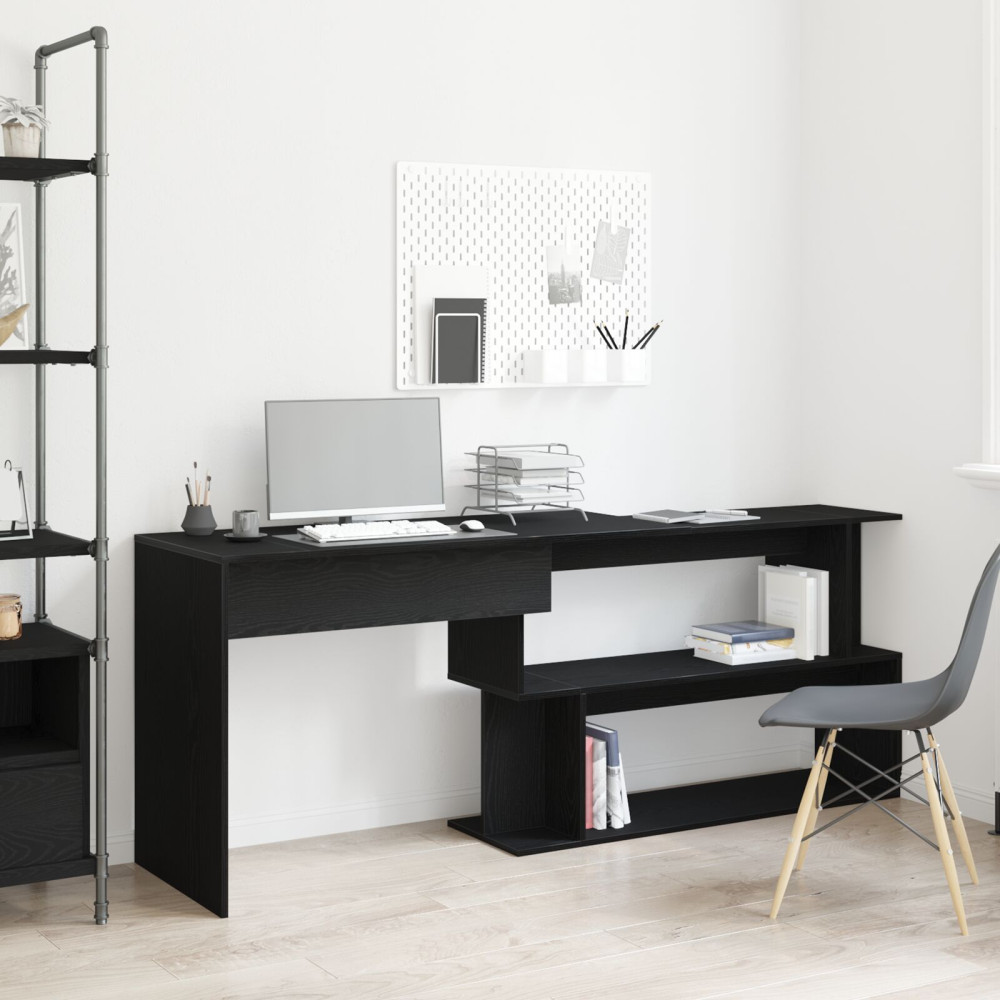 Produktbild för Skrivbord Svart Ek 200 x 50 x 76 cm Konstruerat trä