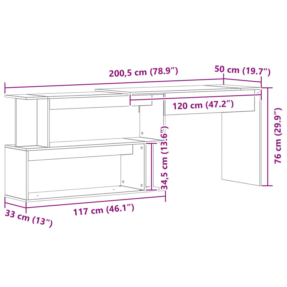 Produktbild för Skrivbord Svart Ek 200 x 50 x 76 cm Konstruerat trä