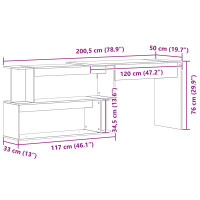 Produktbild för Skrivbord Svart Ek 200 x 50 x 76 cm Konstruerat trä