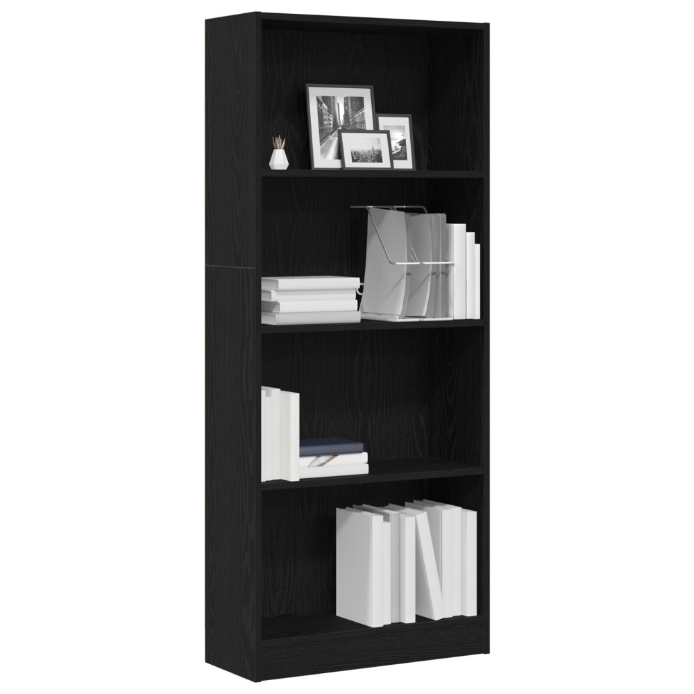 Produktbild för Hyllsystem Svart Ek 60 x 24 x 143 cm Konstruerat trä