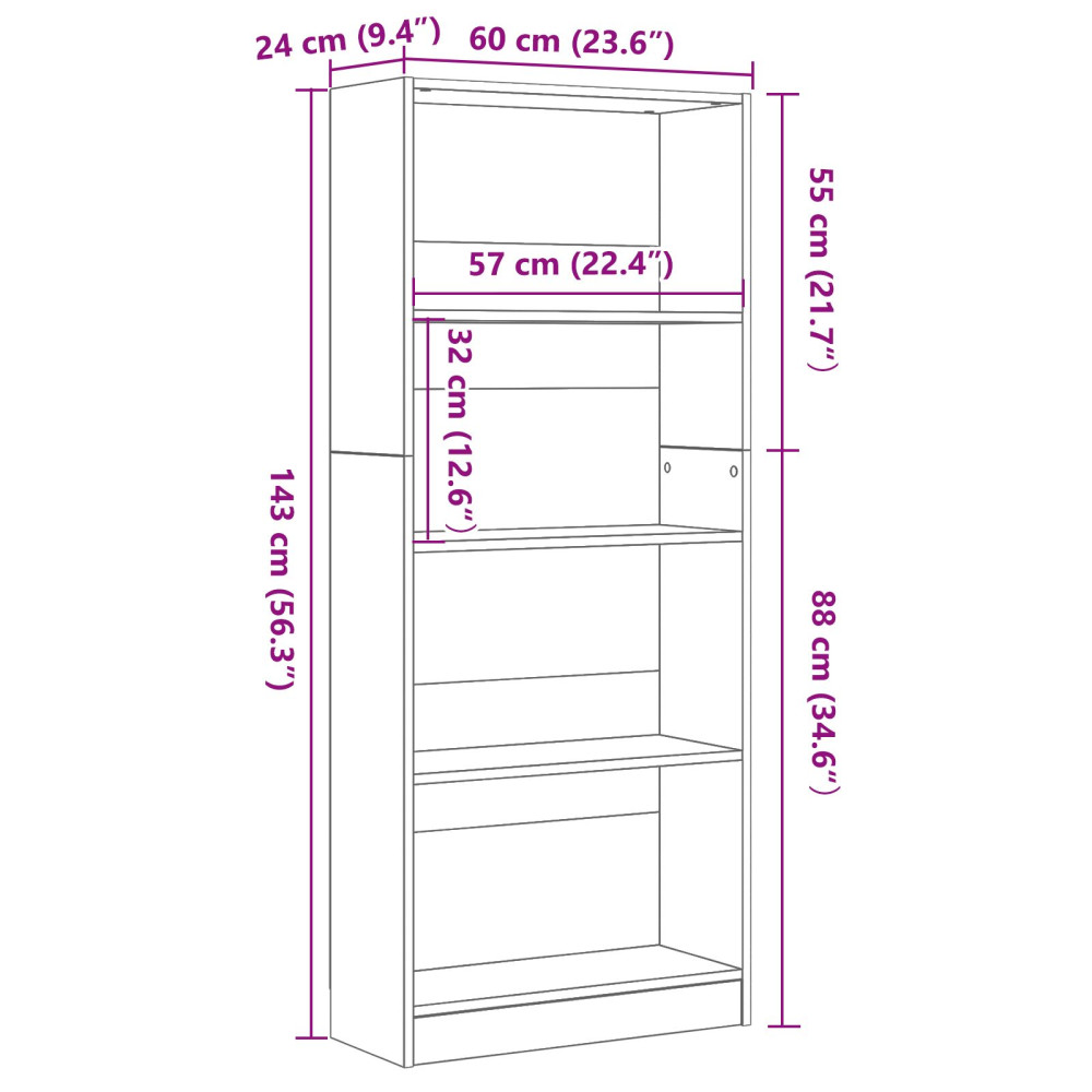 Produktbild för Hyllsystem Svart Ek 60 x 24 x 143 cm Konstruerat trä
