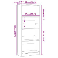Produktbild för Hyllsystem Svart Ek 60 x 24 x 143 cm Konstruerat trä