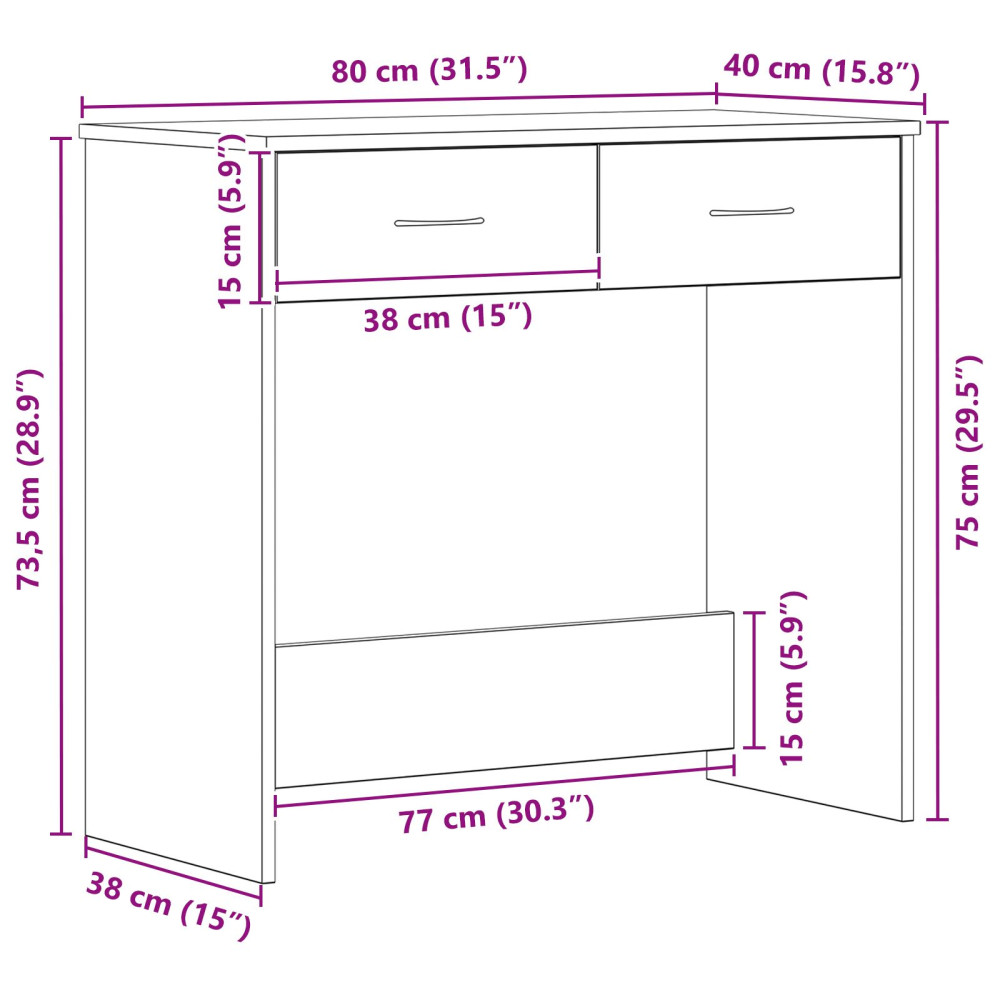 Produktbild för Skrivbord med låda Svart Ek 80 x 40 x 75 cm Konstruerat trä