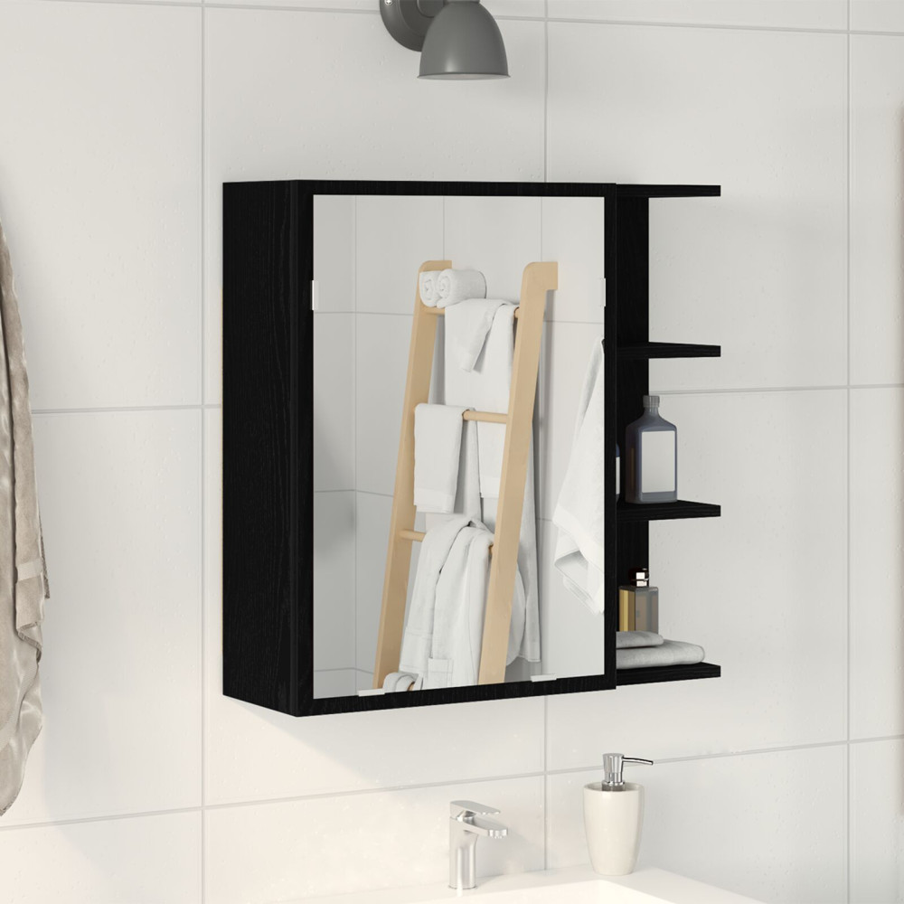 Produktbild för Badrumsspegelskåp Svart Ek 62,5 x 20,5 x 64 cm Konstruerat trä