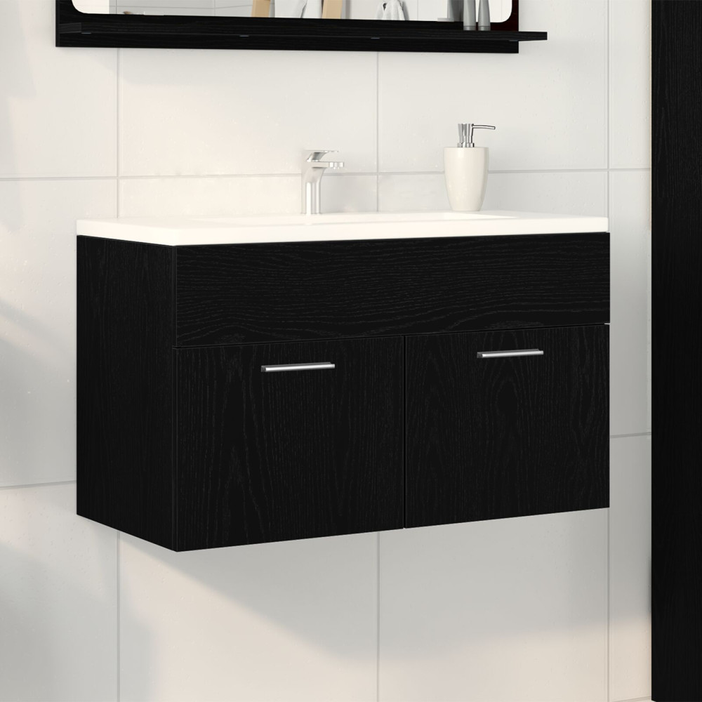 Produktbild för Diskbänksskåp Svart Ek 38,5 x 100 x 46 cm Konstruerat trä