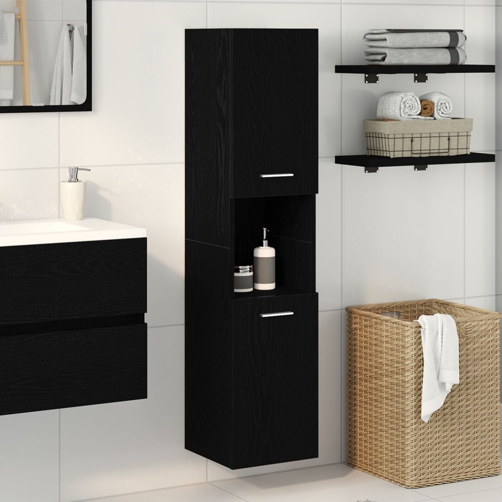 Produktbild för Badrumsskåp med hylla Svart Ek 30 x 30 x 130 cm Konstruerat trä