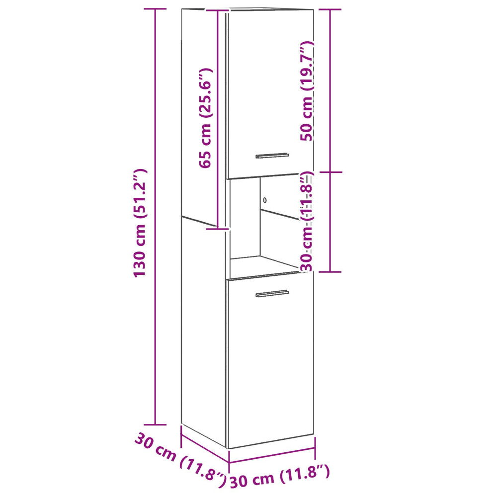 Produktbild för Badrumsskåp med hylla Svart Ek 30 x 30 x 130 cm Konstruerat trä