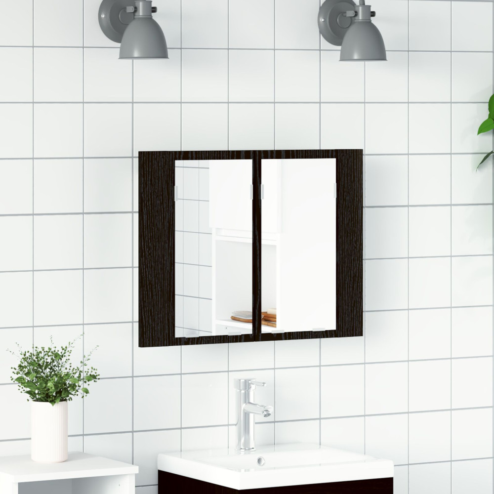 Produktbild för Badrumsspegelskåp Svart Ek 60 x 12 x 45 cm Konstruerat trä