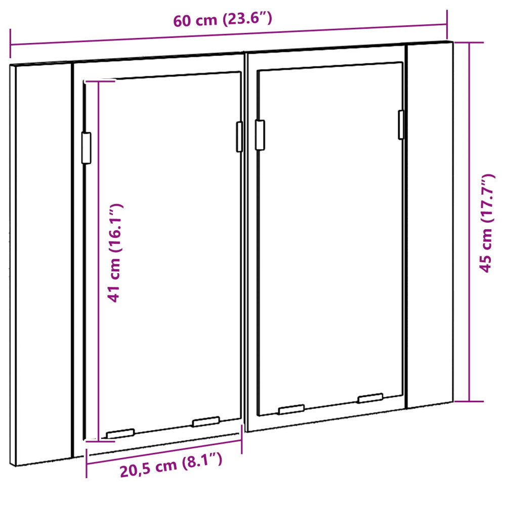Produktbild för Badrumsspegelskåp Svart Ek 60 x 12 x 45 cm Konstruerat trä