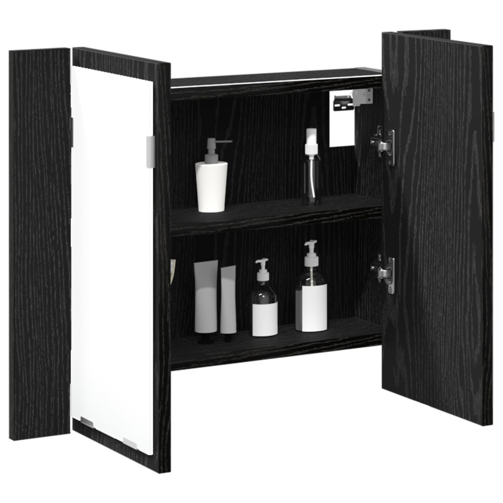 Produktbild för Badrumsspegelskåp Svart Ek 60 x 12 x 45 cm Konstruerat trä
