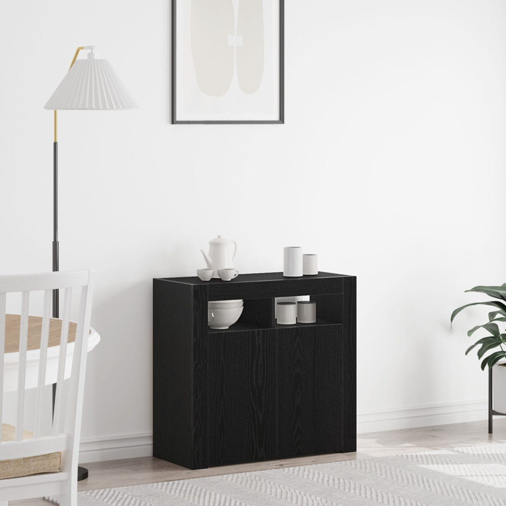 Produktbild för Sideboard Svart Ek 80 x 35 x 75 cm Konstruerat trä