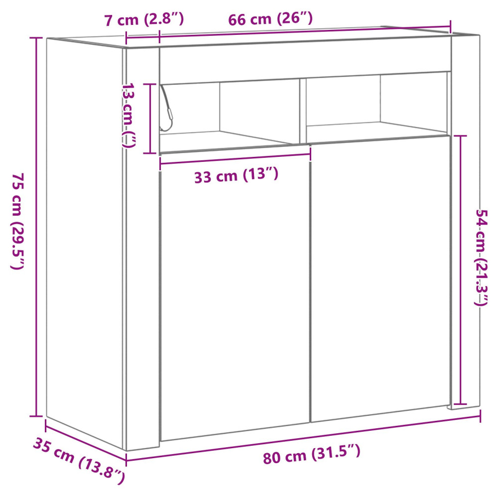 Produktbild för Sideboard Svart Ek 80 x 35 x 75 cm Konstruerat trä