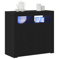 Produktbild för Sideboard Svart Ek 80 x 35 x 75 cm Konstruerat trä