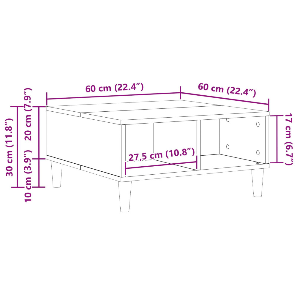 Produktbild för Kaffeebord Svart Ek 60 x 60 x 30 cm Konstruerat trä