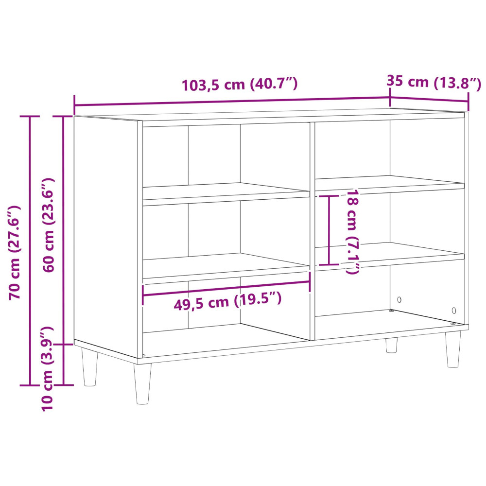 Produktbild för Sideboard Svart Ek 103,5 x 35 x 70 cm Konstruerat trä