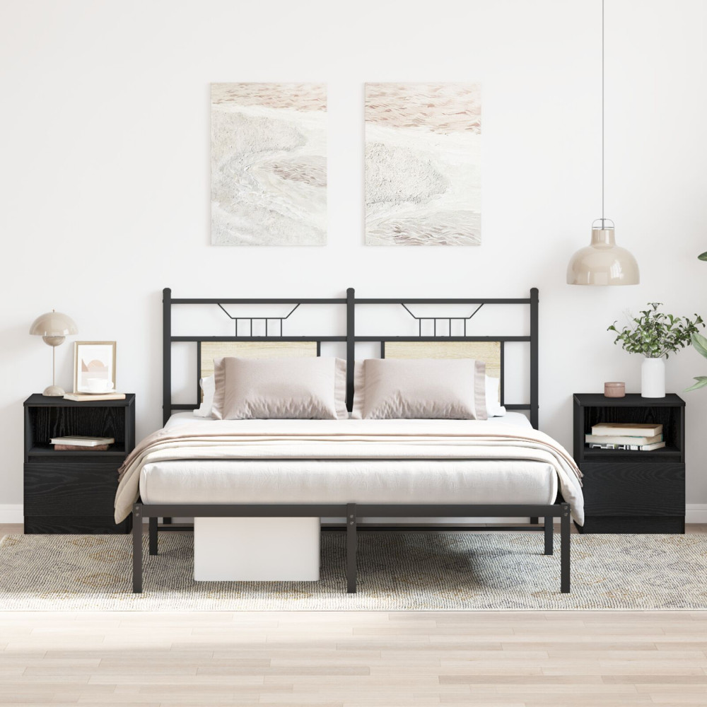Produktbild för Nattduksbord 2 pcs Svart Ek 40 x 40 x 50 cm Konstruerat trä