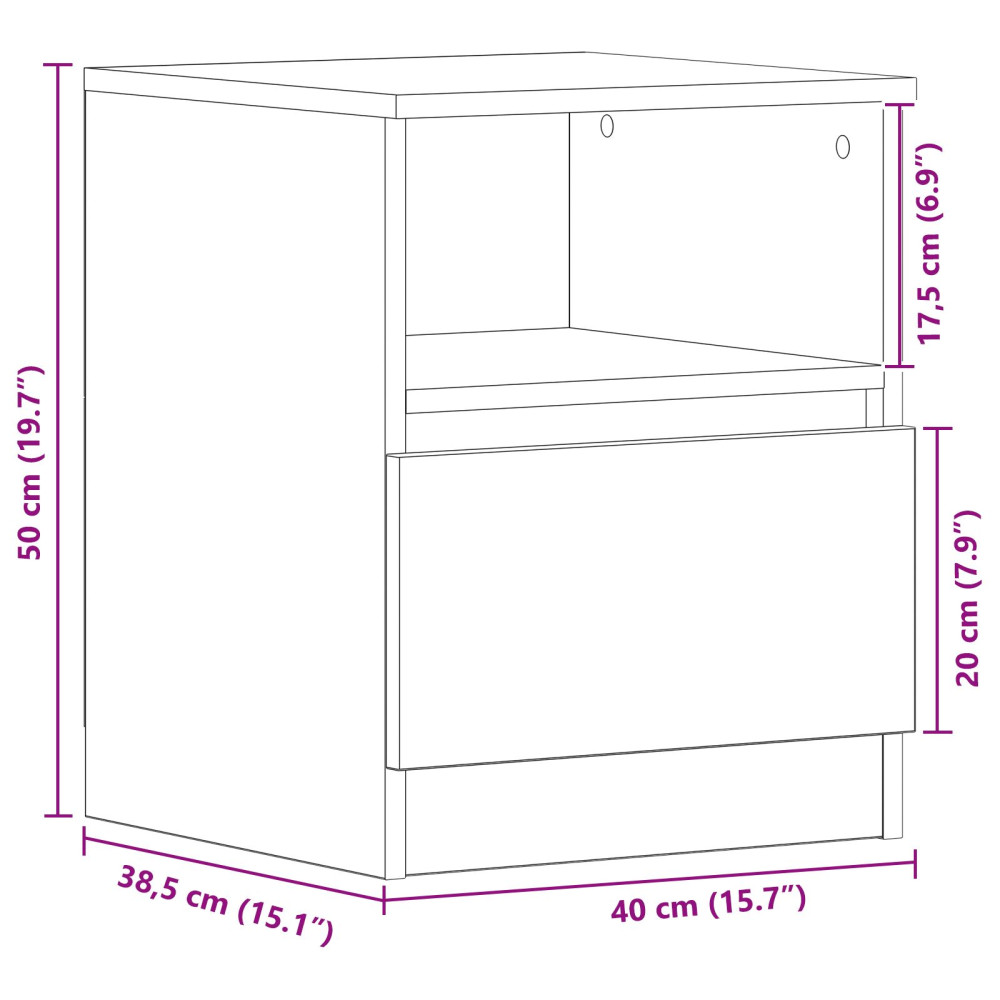 Produktbild för Nattduksbord 2 pcs Svart Ek 40 x 40 x 50 cm Konstruerat trä