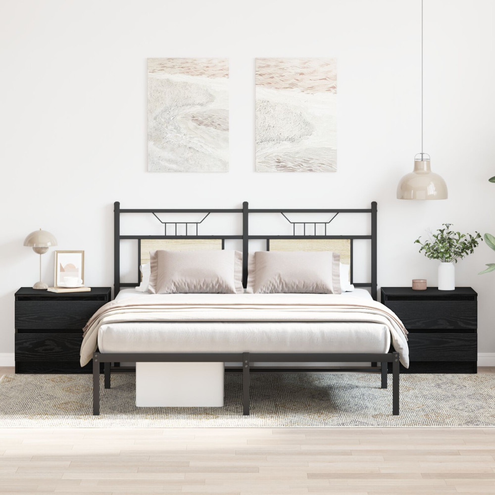 Produktbild för Nattduksbord 2 pcs Svart Ek 50 x 40 x 43,5 cm Konstruerat trä