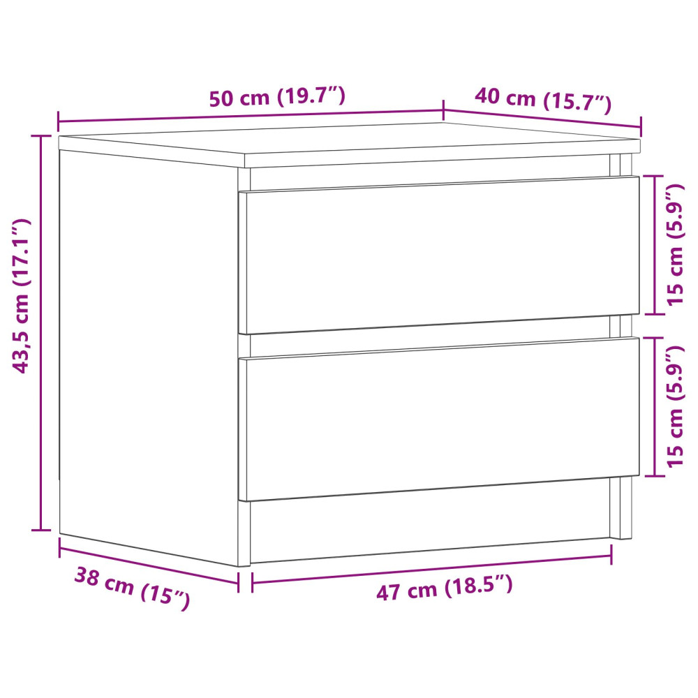 Produktbild för Nattduksbord 2 pcs Svart Ek 50 x 40 x 43,5 cm Konstruerat trä