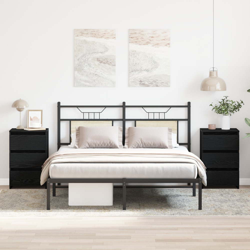 Produktbild för Nattduksbord 2 pcs Svart Ek 40 x 35 x 62,5 cm Konstruerat trä