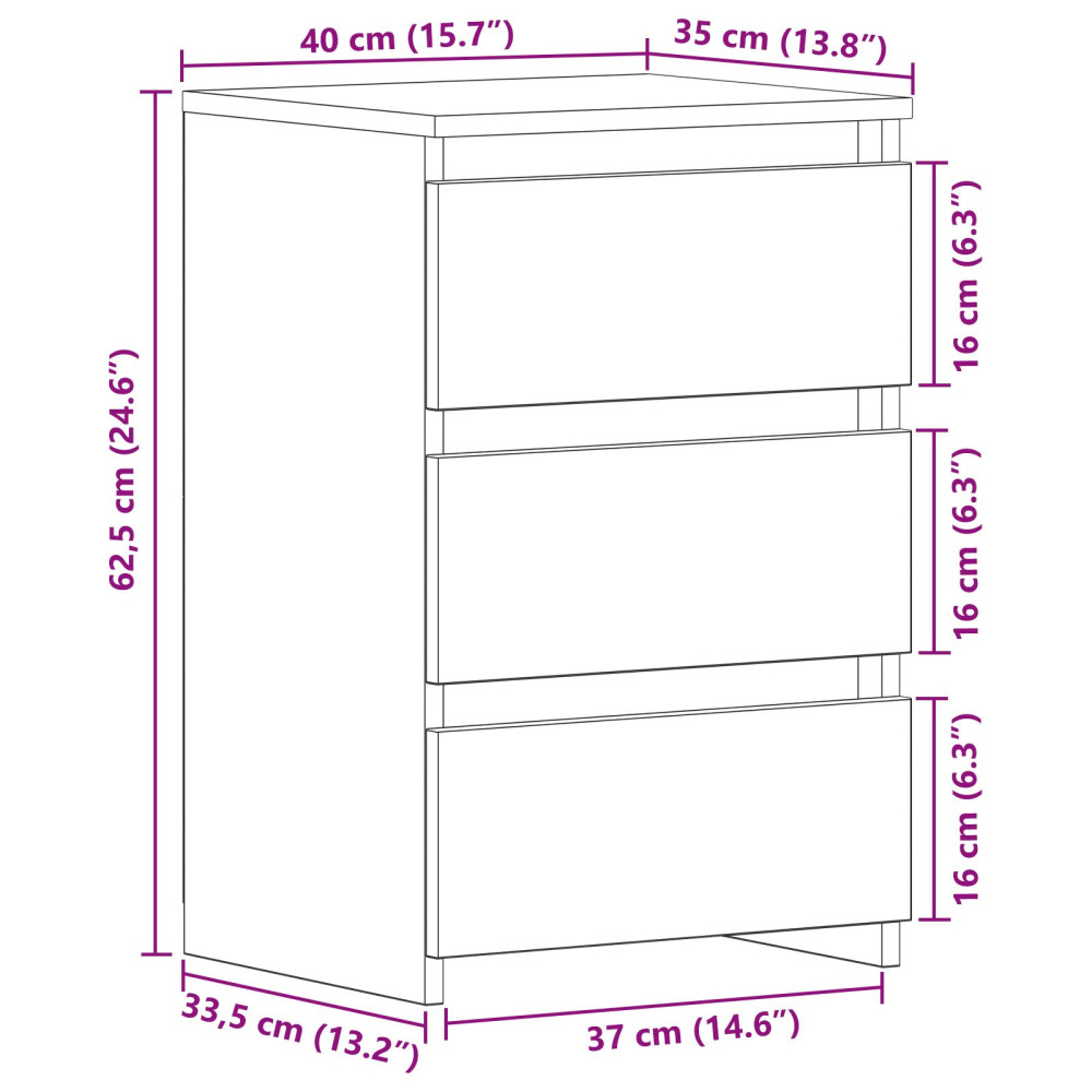 Produktbild för Nattduksbord 2 pcs Svart Ek 40 x 35 x 62,5 cm Konstruerat trä