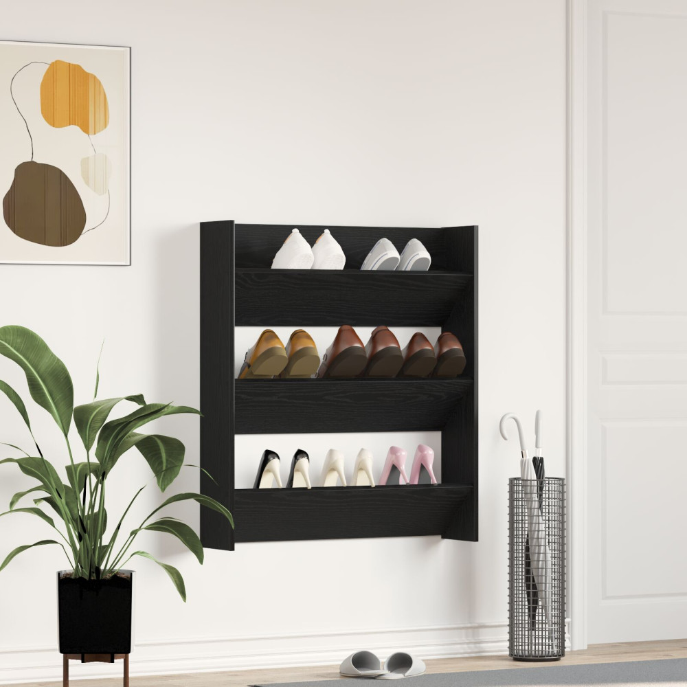 Produktbild för Skoskåp 80 x 18 x 90 cm Konstruerat trä Svart Ek