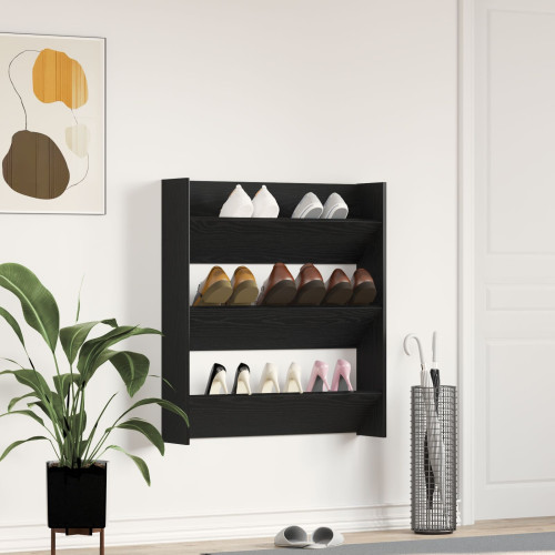 vidaXL Skoskåp 80 x 18 x 90 cm Konstruerat trä Svart Ek
