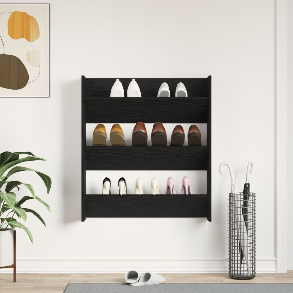 Produktbild för Skoskåp 80 x 18 x 90 cm Konstruerat trä Svart Ek