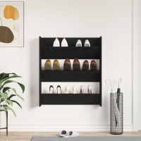 Produktbild för Skoskåp 80 x 18 x 90 cm Konstruerat trä Svart Ek