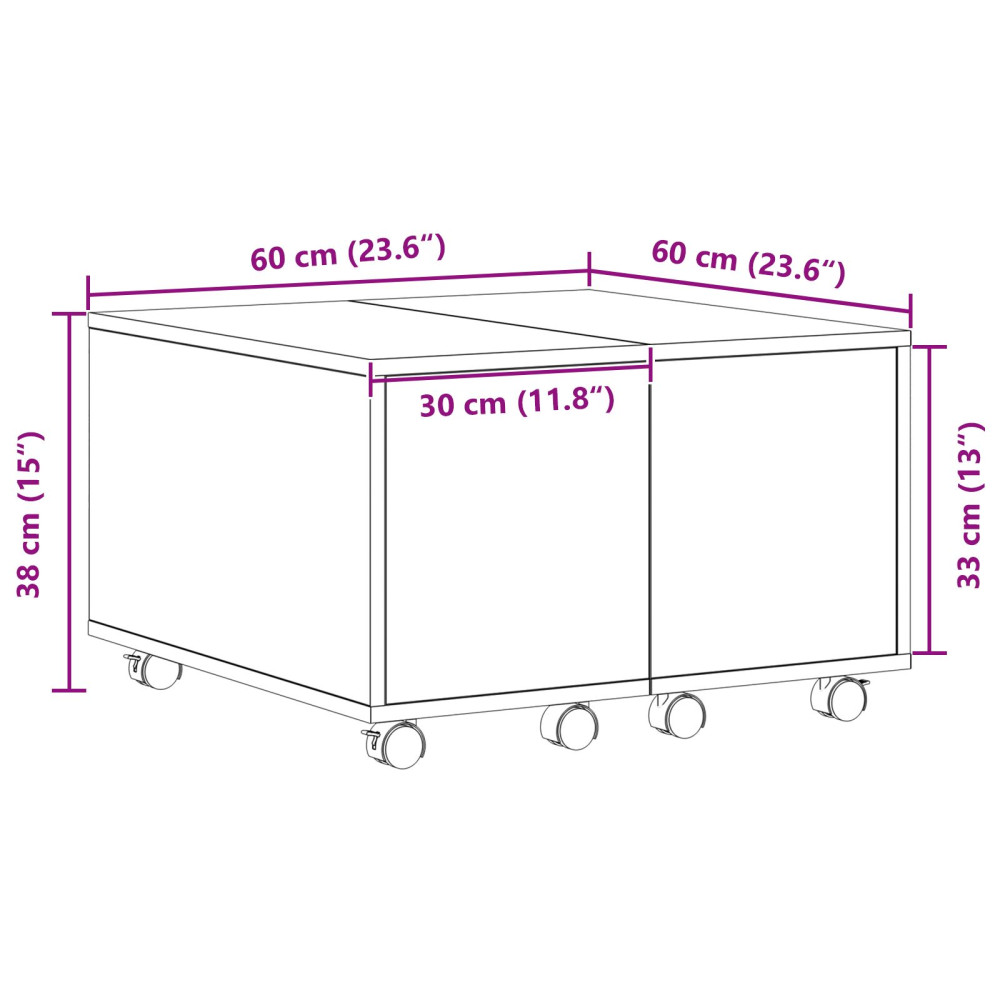Produktbild för Kaffeebord Svart Ek 60 x 60 x 38 cm Konstruerat trä