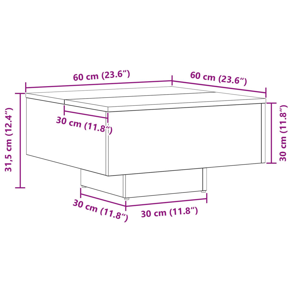 Produktbild för Kaffeebord Svart Ek 60 x 60 x 31,5 cm Konstruerat trä