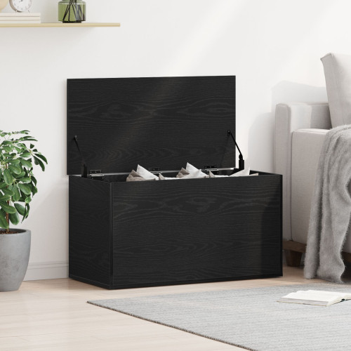 vidaXL Förvaringslåda Svart Ek 84 x 42 x 46 cm Konstruerat trä