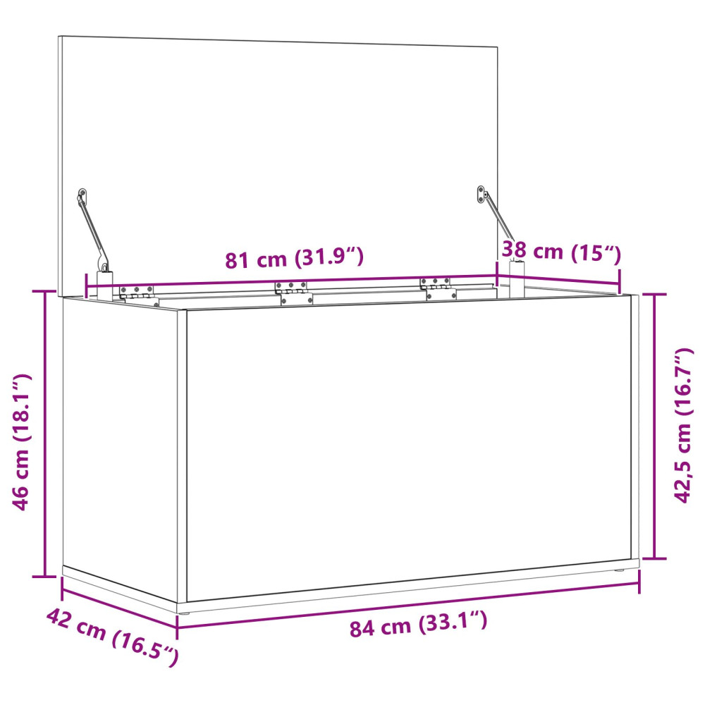 Produktbild för Förvaringslåda Svart Ek 84 x 42 x 46 cm Konstruerat trä