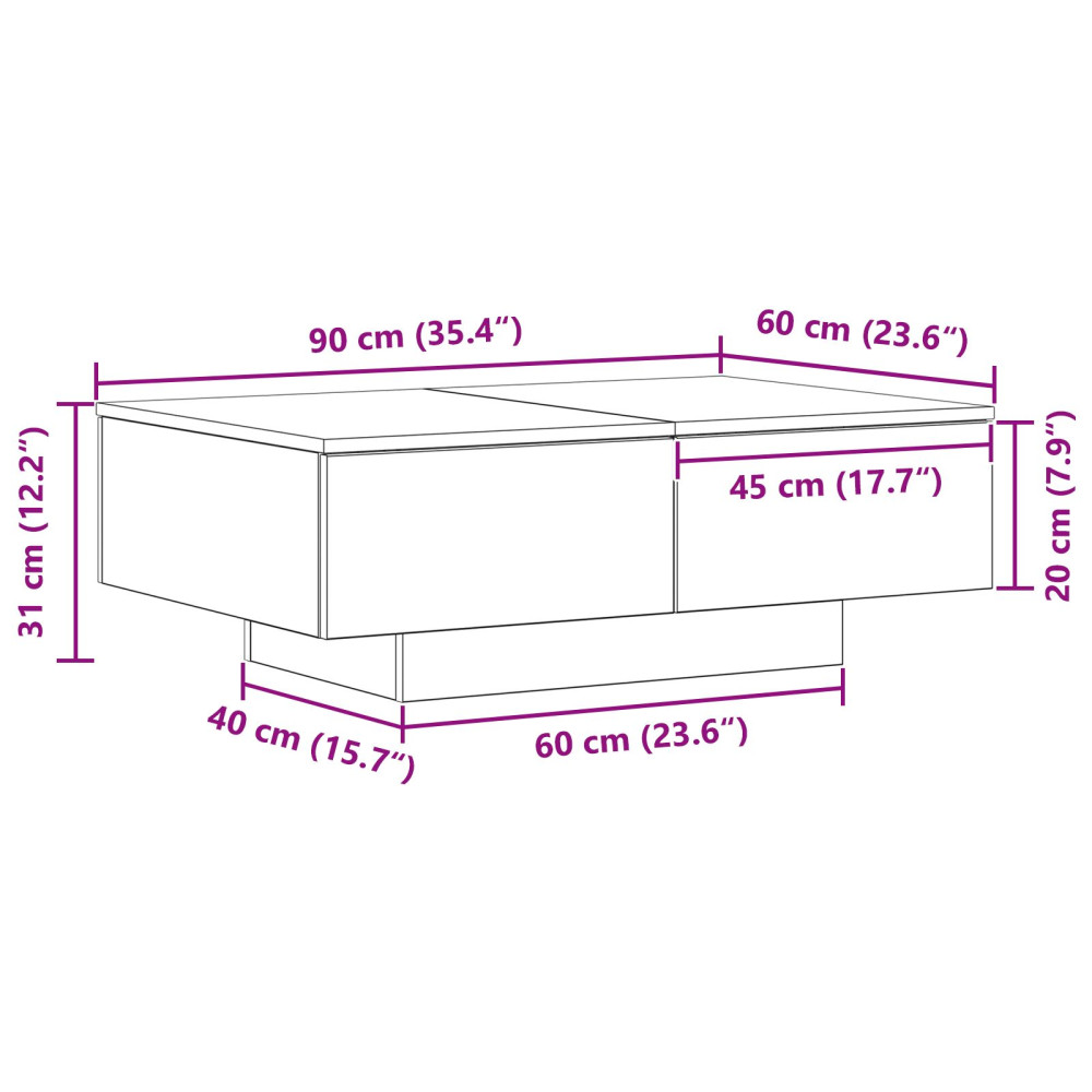 Produktbild för Kaffeebord Svart Ek 90 x 60 x 31 cm Konstruerat trä