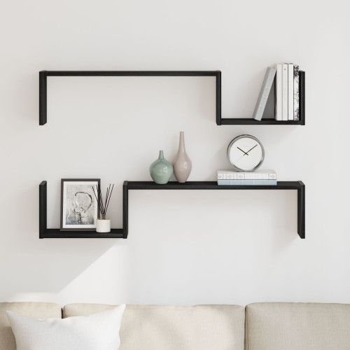 vidaXL Vägg hylla 2 pcs Svart Ek 100 x 15 x 20 cm Konstruerat trä