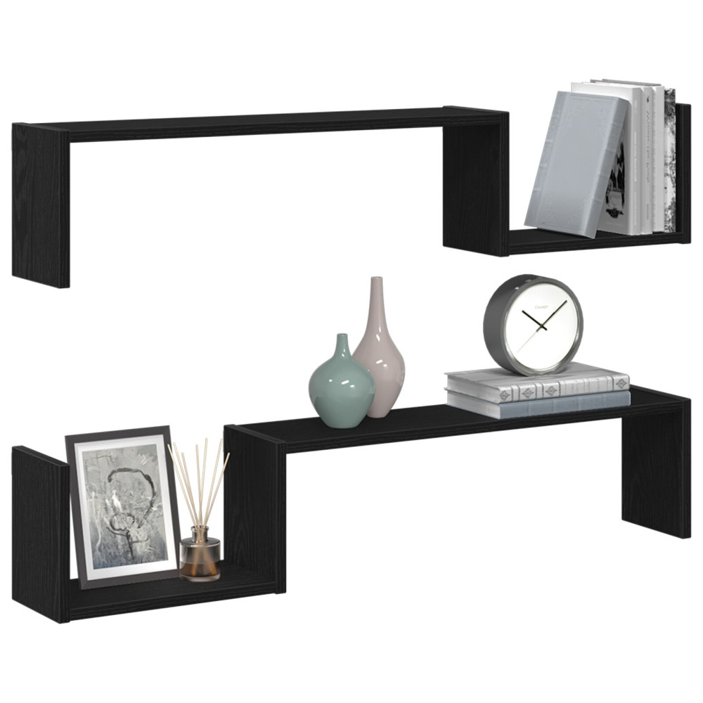 Produktbild för Vägg hylla 2 pcs Svart Ek 100 x 15 x 20 cm Konstruerat trä