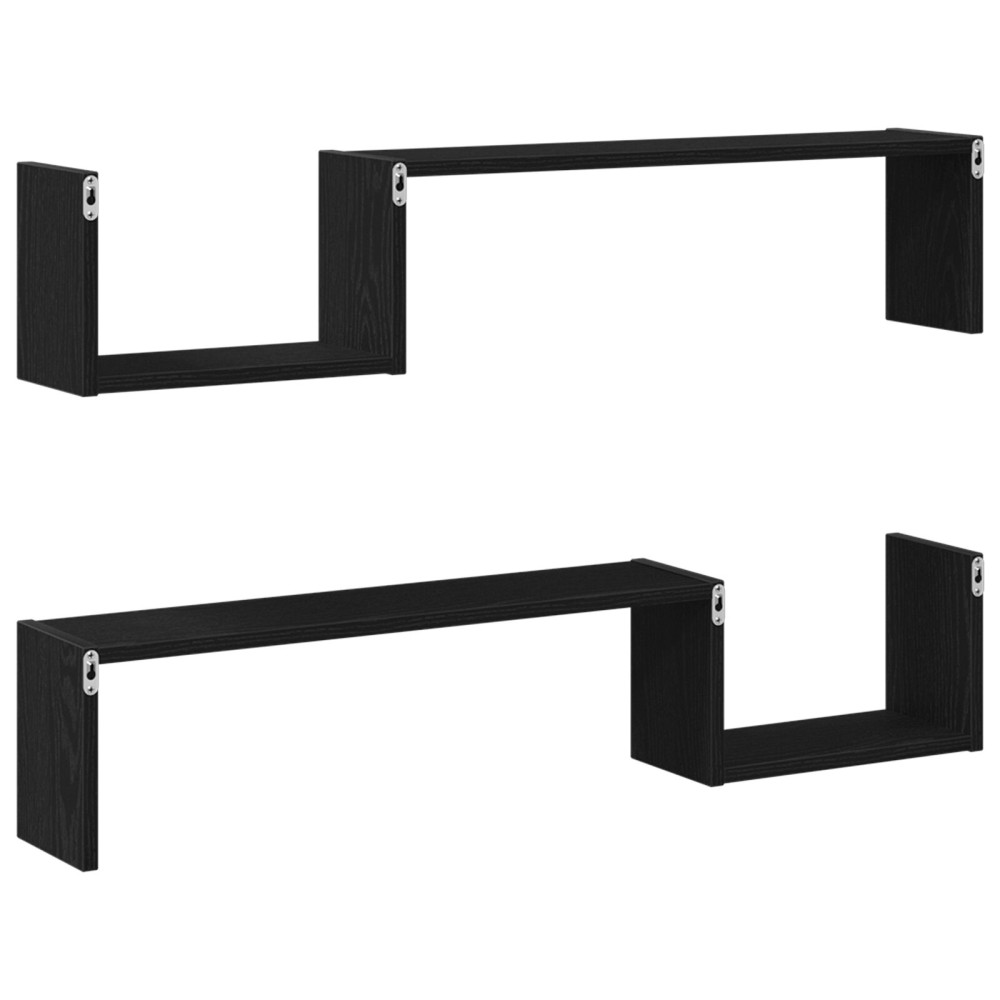 Produktbild för Vägg hylla 2 pcs Svart Ek 100 x 15 x 20 cm Konstruerat trä