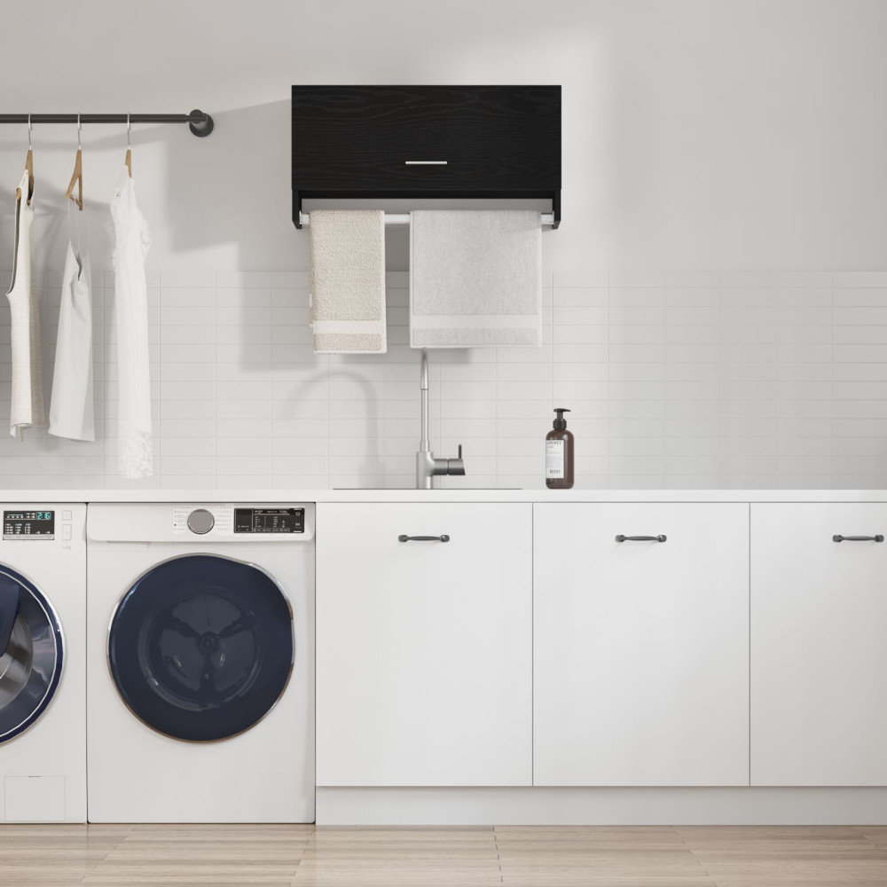 Produktbild för Garderob med låda Svart Ek 70 x 32,5 x 35 cm Konstruerat trä