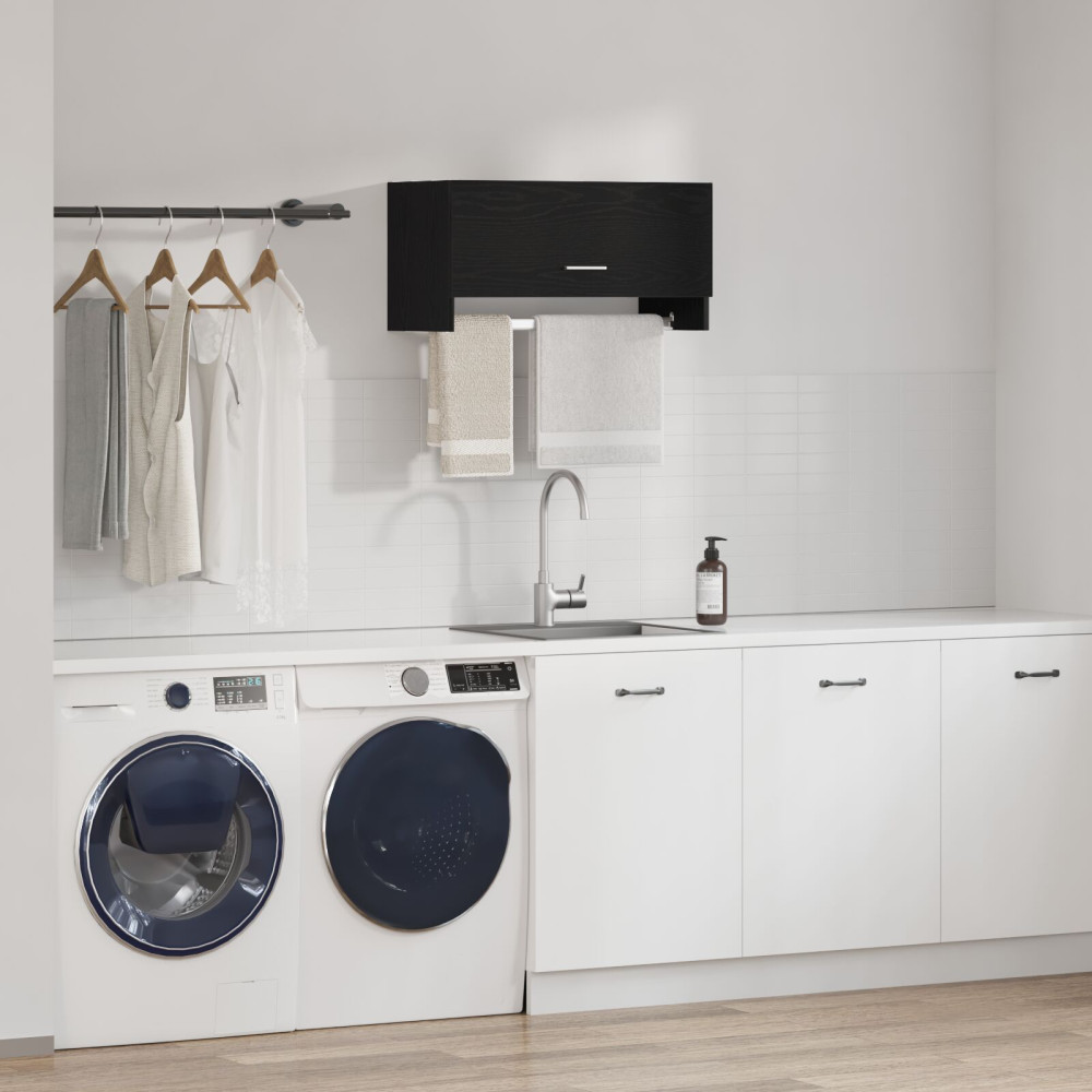 Produktbild för Garderob med låda Svart Ek 70 x 32,5 x 35 cm Konstruerat trä