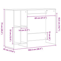 Produktbild för Skrivbord med hylla Svart Ek 102,5 x 35 x 75 cm Konstruerat trä